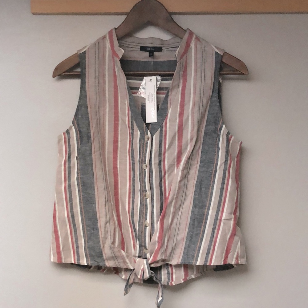 NWT DREW sleeveless striped shirt tie front button